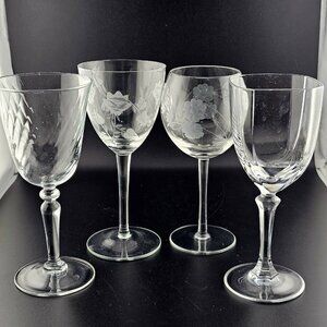 Mismatched Wine Glasses Etched Optic Collection mixed vintage cocktail set of 4